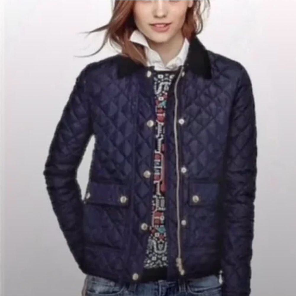 J.Crew Navy Blue Quilted Tack Corduroy Collar Button Snap Down Jacket Coat M